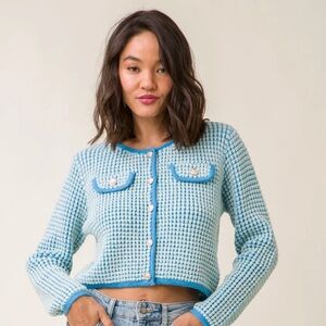 Line & Dot Warm Your Heart Cardigan, Size L, blue